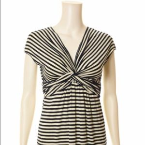 MAX STUDIO Cream and Black Striped Stretchy Dress